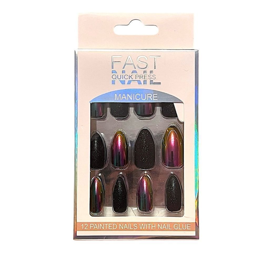 🤯5/$25🤯 Red Purple Iridescent Black Glitter Almond Press Press On Nails